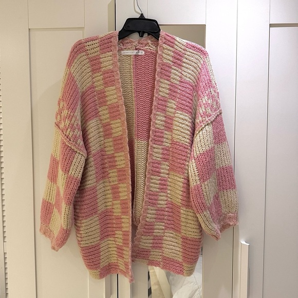 Altar'd State Sweaters - PINK AND WHITE CHECKERED ALTARD STATE CARDIGAN